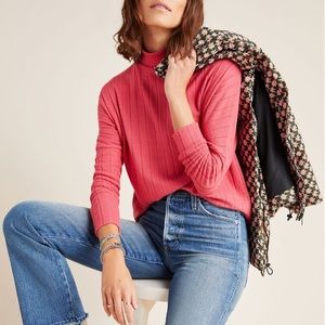Anthropologie Eri + Ali Tunic turtleneck pink ribbed sweater drop shoulder Small